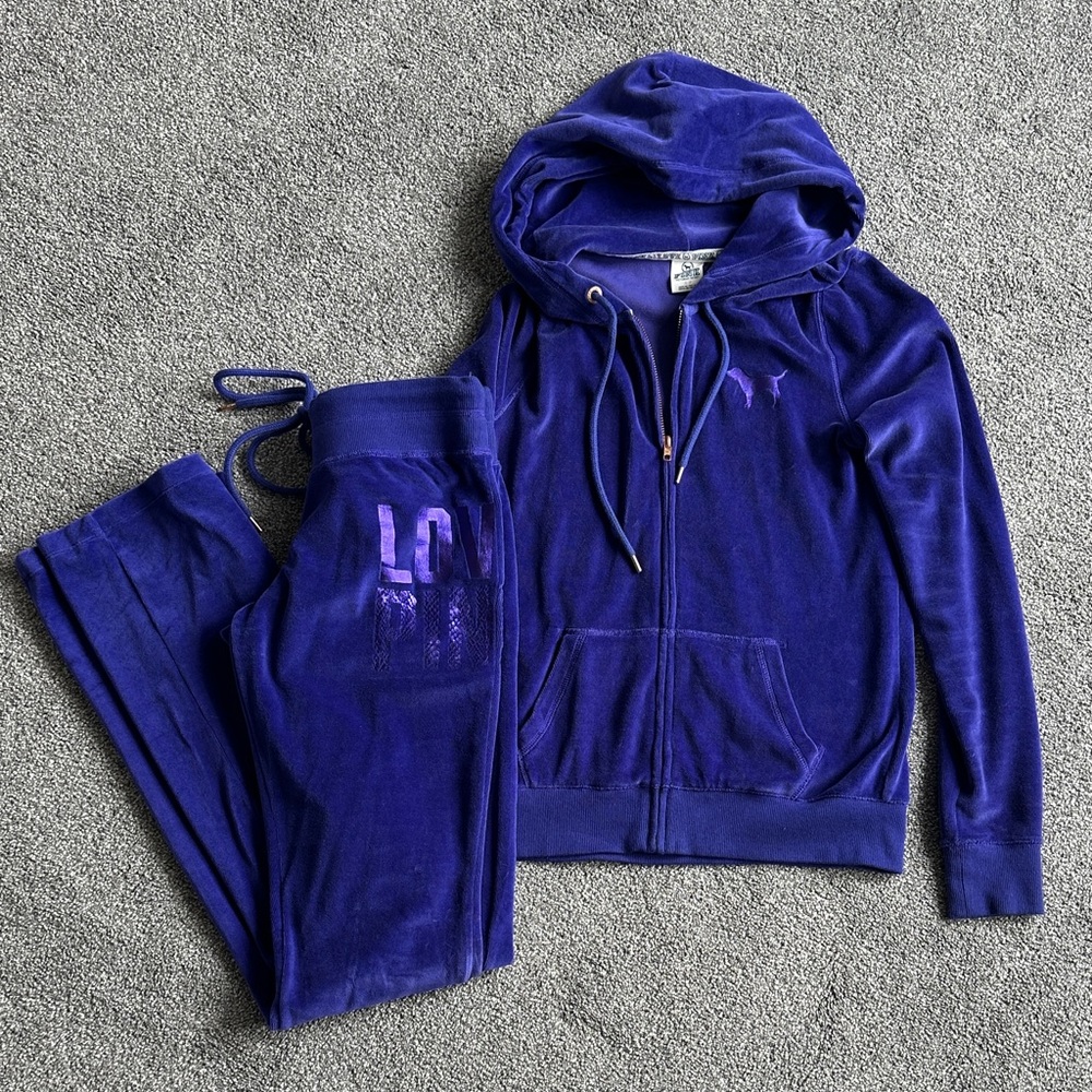 PINK Victoria's Secret Velour Zip Hoodie in Royal Purple